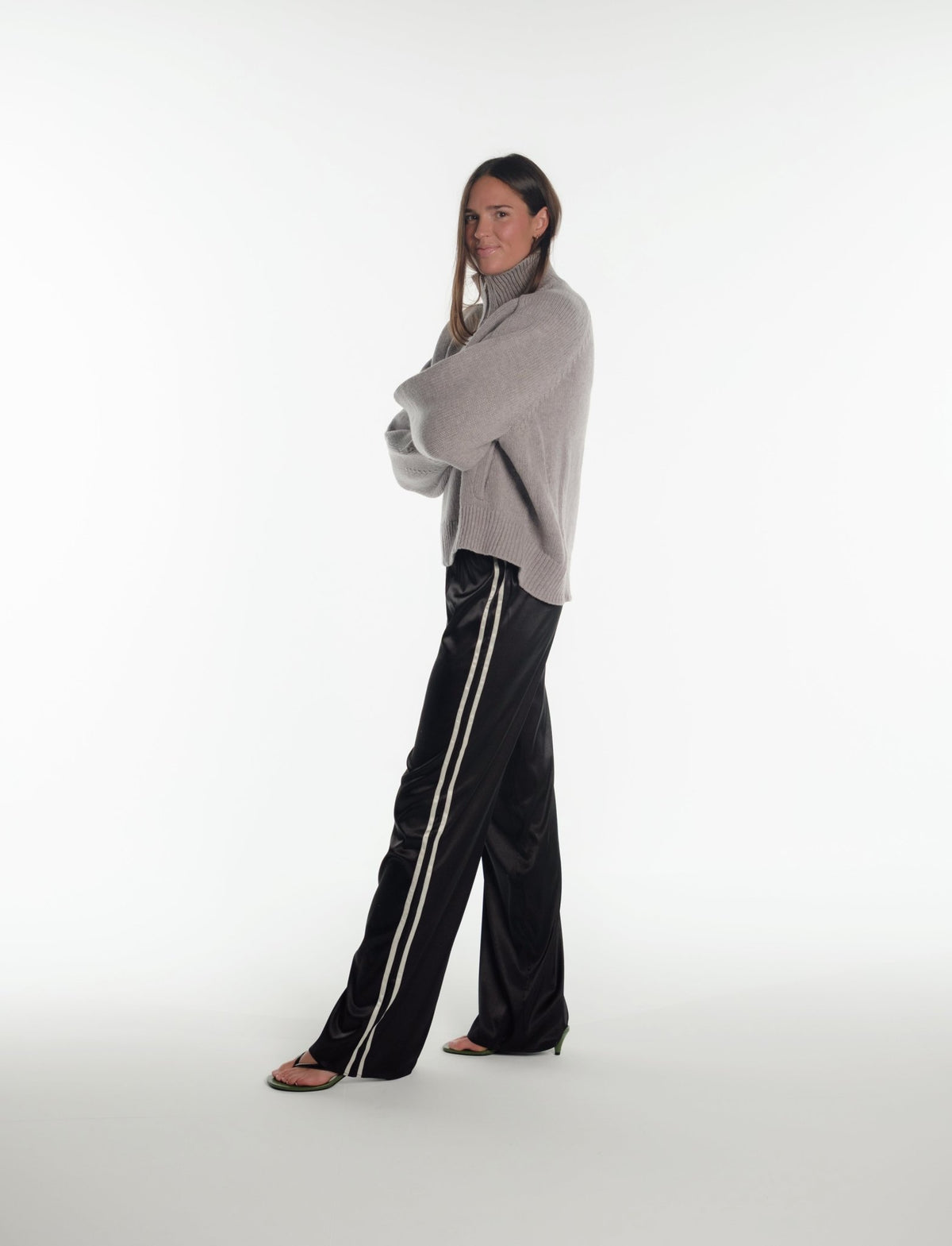 SATIN PANT IN BLACK + WHITE STRIPE - Après June