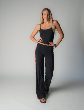 SPORT PANT IN BLACK + RASPBERRY STRIPE