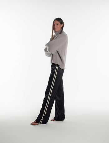 SATIN PANT IN BLACK + WHITE STRIPE - Après June
