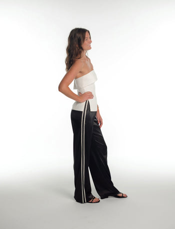 SATIN PANT IN BLACK + WHITE STRIPE - Après June