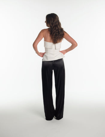 SATIN PANT IN BLACK + WHITE STRIPE - Après June