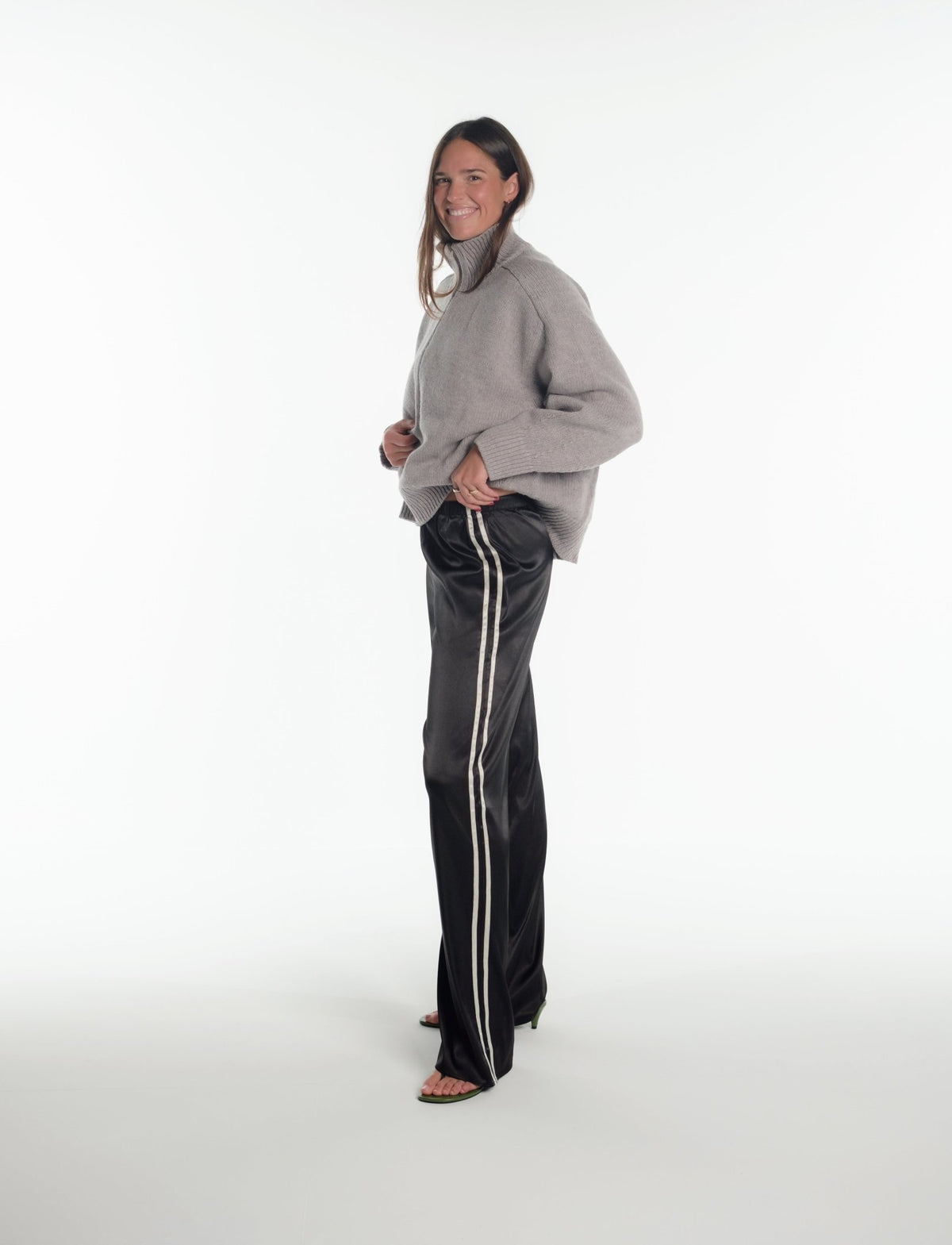 SATIN PANT IN BLACK + WHITE STRIPE - Après June