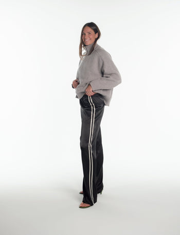 SATIN PANT IN BLACK + WHITE STRIPE - Après June