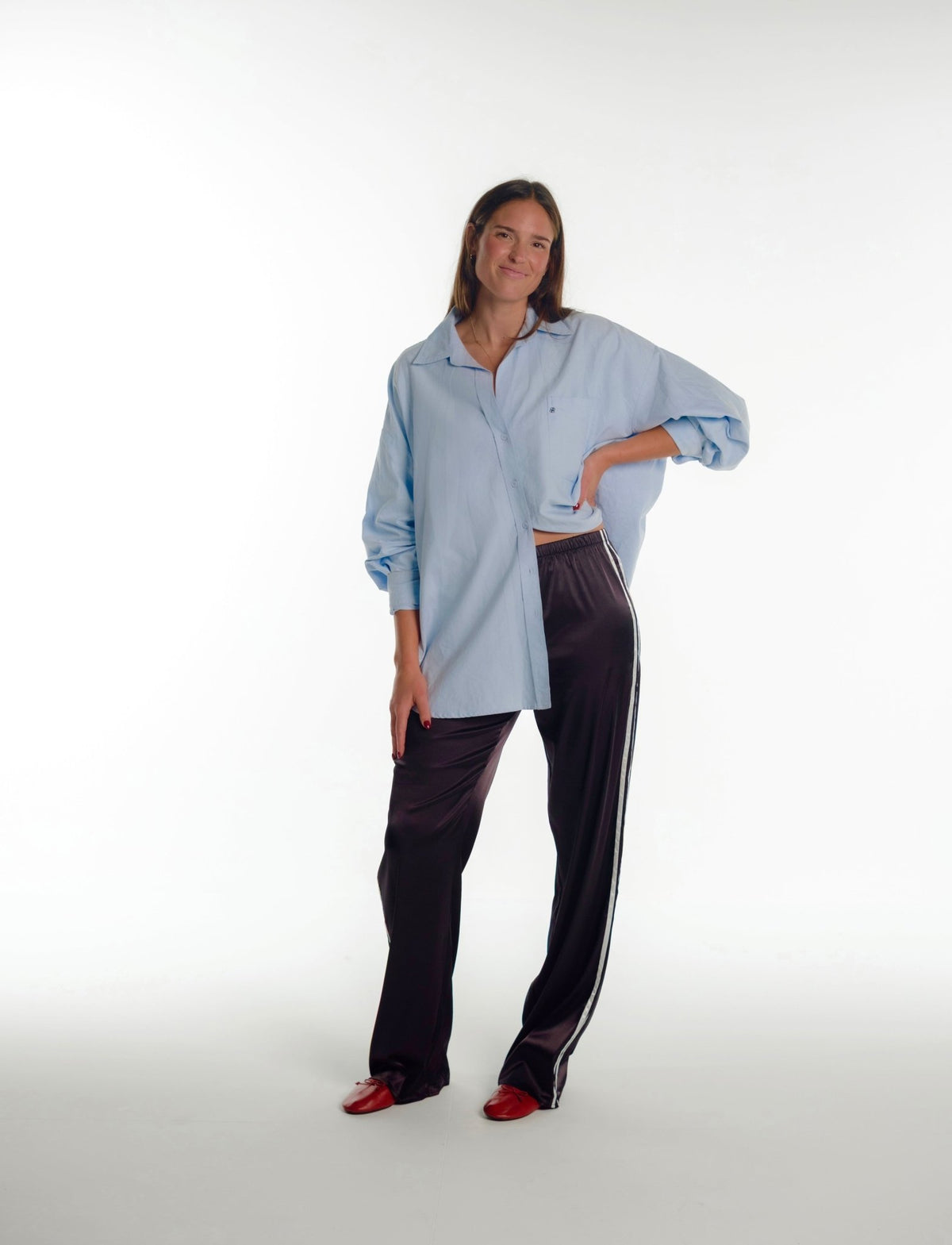 SATIN PANT IN BLACK + WHITE STRIPE - Après June