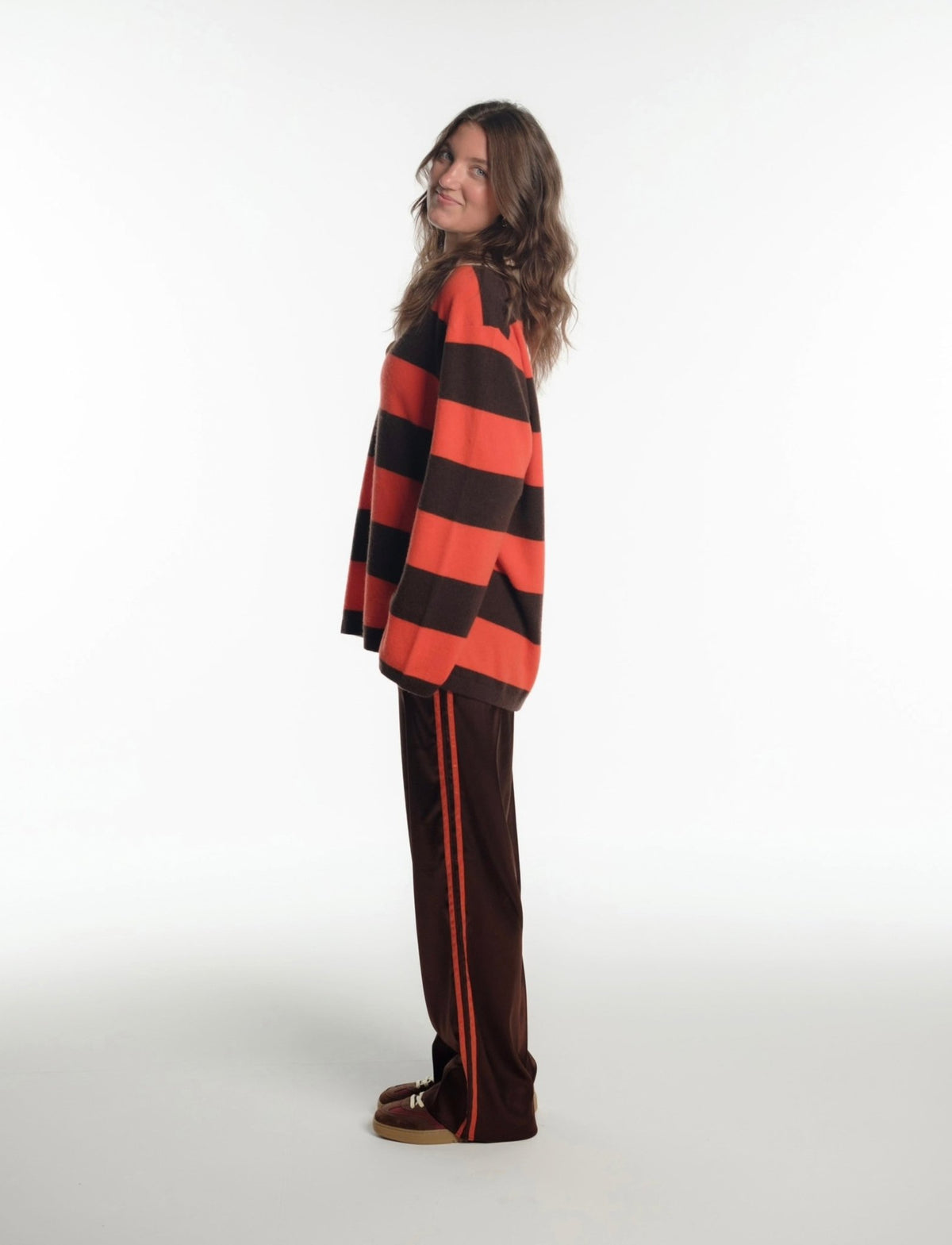 SATIN PANT IN BROWN + ORANGE STRIPES - Après June