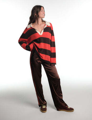 SATIN PANT IN BROWN + ORANGE STRIPES - Après June