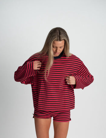 STRIPED LONG SLEEVE IN AJ PINK + BROWN - Après June