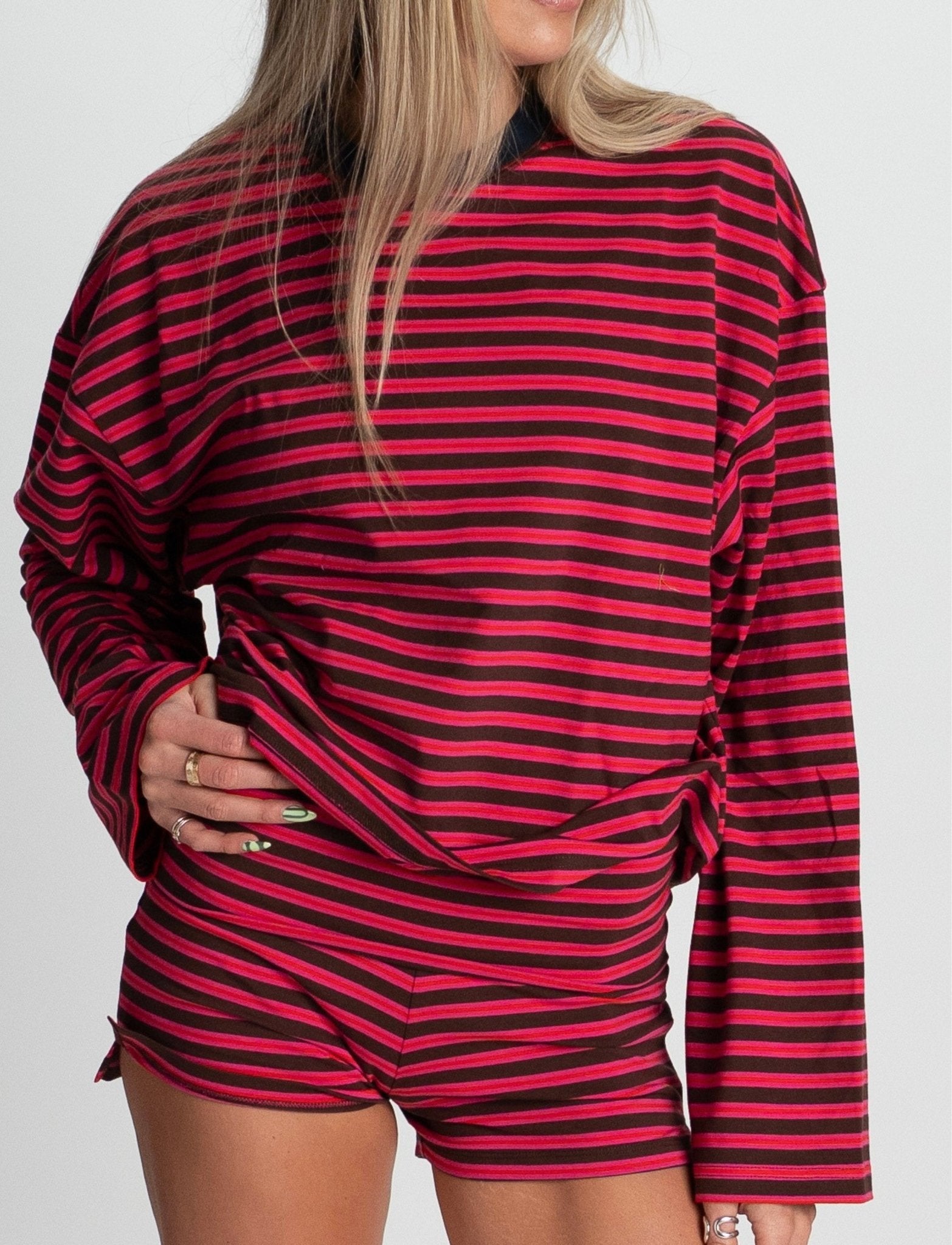 STRIPED LONG SLEEVE IN AJ PINK + BROWN - Après June