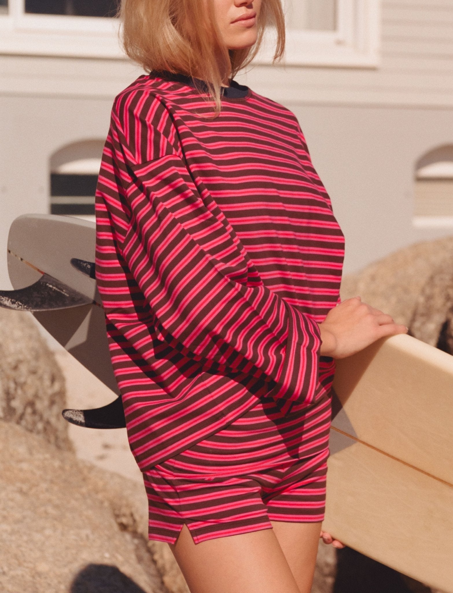 STRIPED LONG SLEEVE IN AJ PINK + BROWN - Après June
