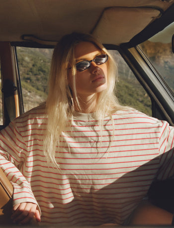 STRIPED LONG SLEEVE IN CREAM + BLUE + RASPBERRY - Après June