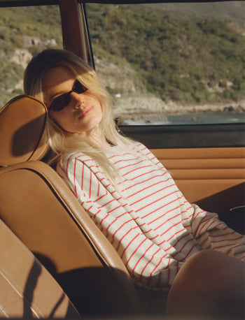 STRIPED LONG SLEEVE IN CREAM + BLUE + RASPBERRY - Après June