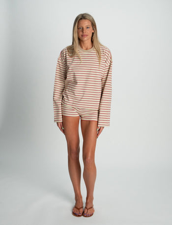 STRIPED SHORTS IN CREAM + BLUE + RASPBERRY - Après June