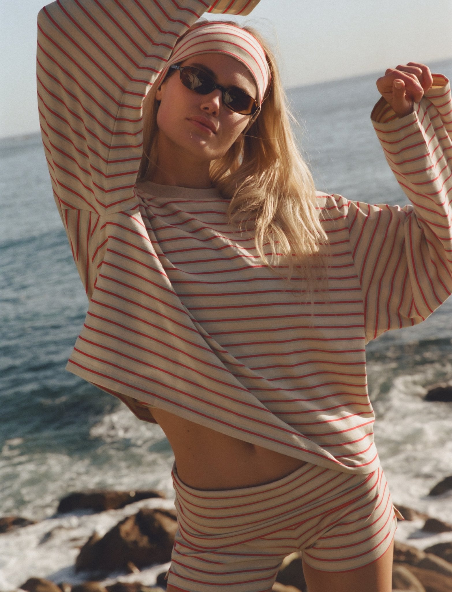 STRIPED SHORTS IN CREAM + BLUE + RASPBERRY - Après June